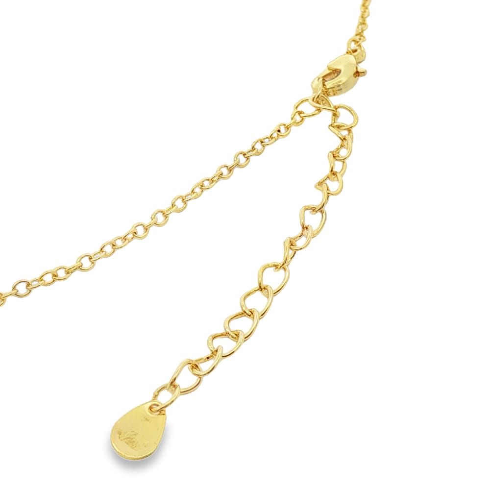 Gold Over Brass 16" Rectangular CZ Beaded Necklace with 2" Extension