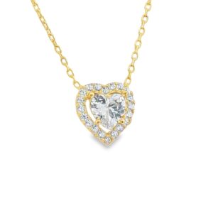 Heart-Shaped Cubic Zirconia Pendant Necklace in Gold Over Sterling Silver