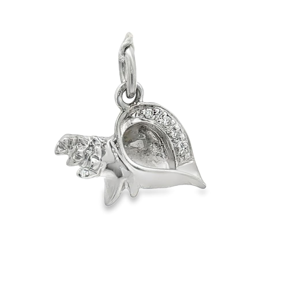 14K White Gold Diamond Shell Pendant with 4 Round Diamonds