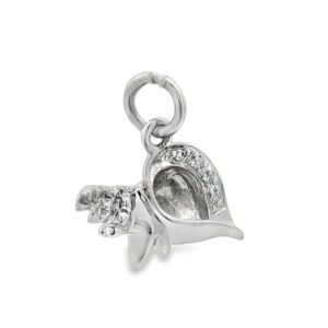 14K White Gold Diamond Shell Pendant with 4 Round Diamonds
