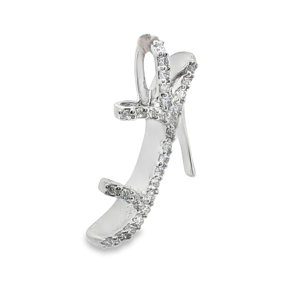 14K White Gold Diamond Shoe Pendant with 28 Round Stones
