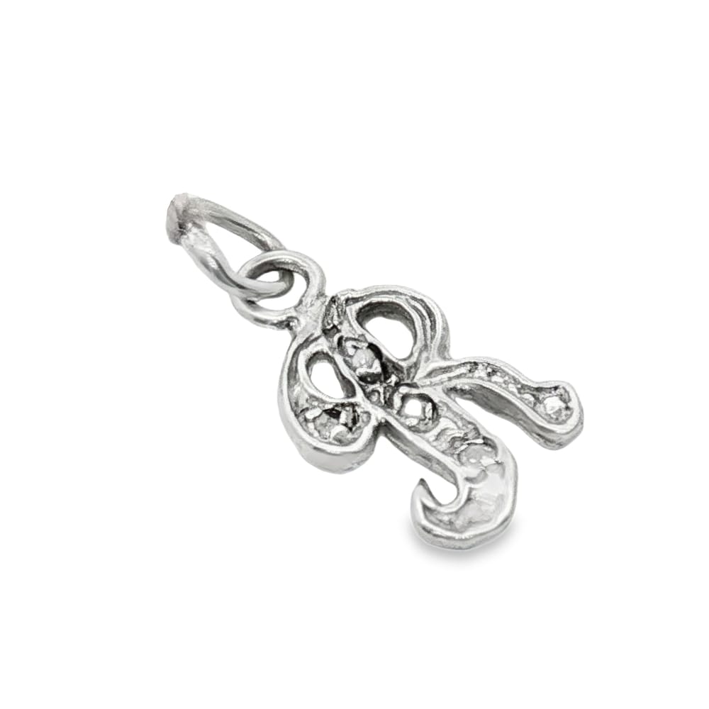 14K White Gold Initial "R" Diamond Pendant with 3 Round Diamonds