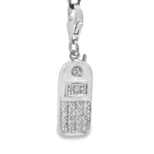 14K Gold White Diamond Cell Phone Charm Pendant for Women