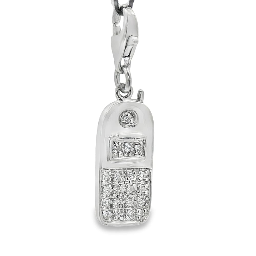 14K Gold White Diamond Cell Phone Charm Pendant for Women