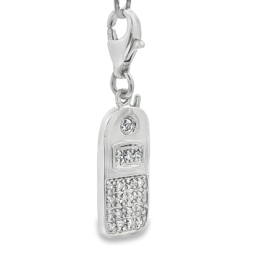 14K Gold White Diamond Cell Phone Charm Pendant for Women