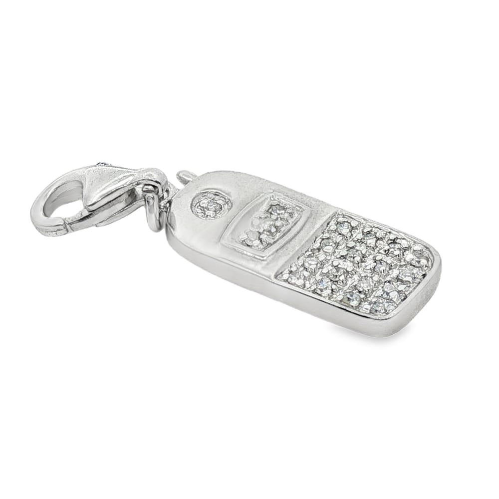 14K Gold White Diamond Cell Phone Charm Pendant for Women