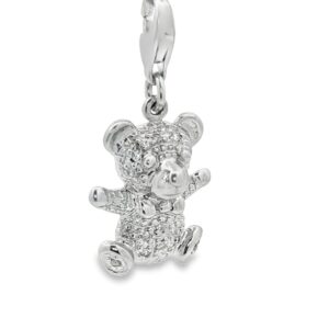14K Gold White Diamond Bear Charm Pendant for Women