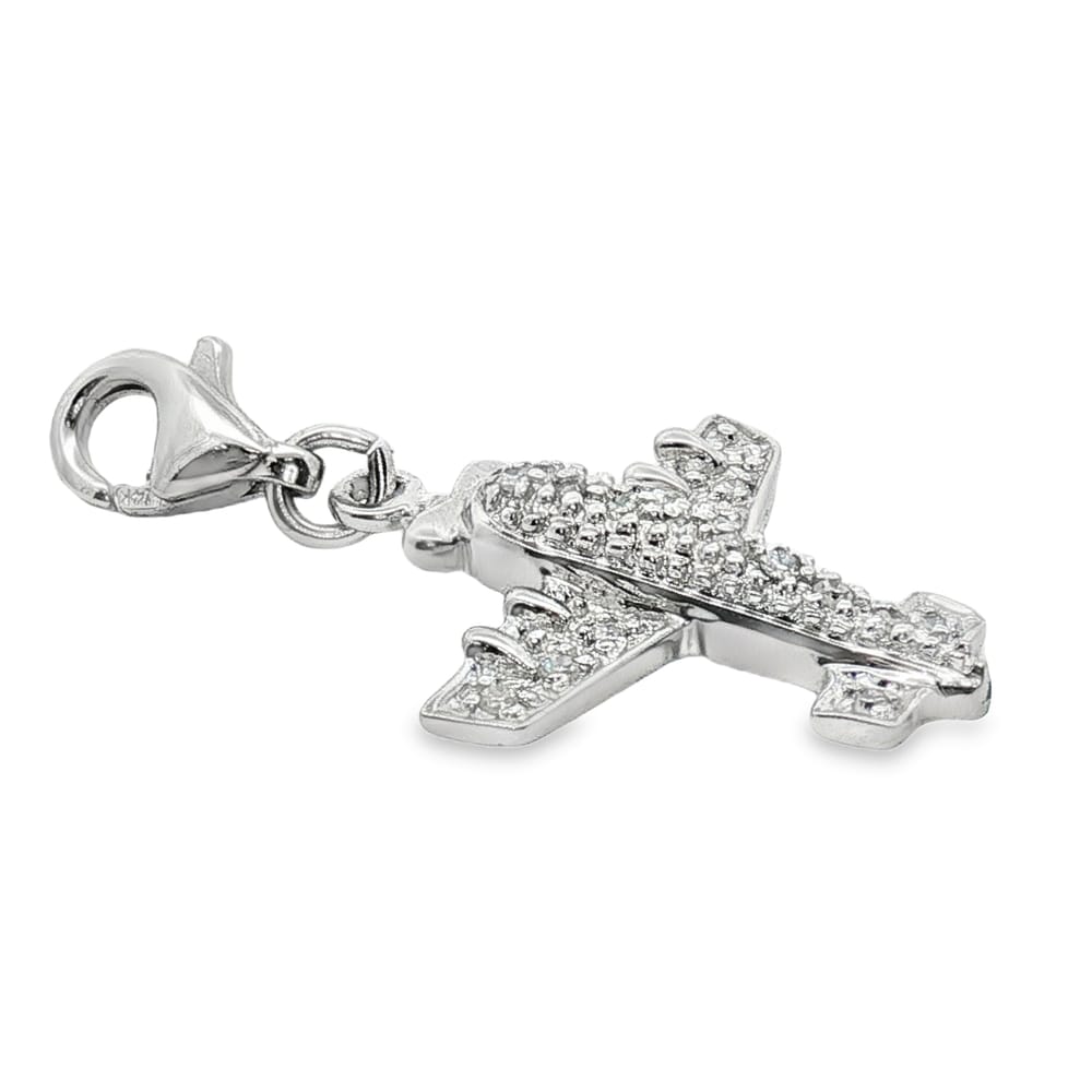 14K White Gold Diamond Airplane Pendant with 16 Stones
