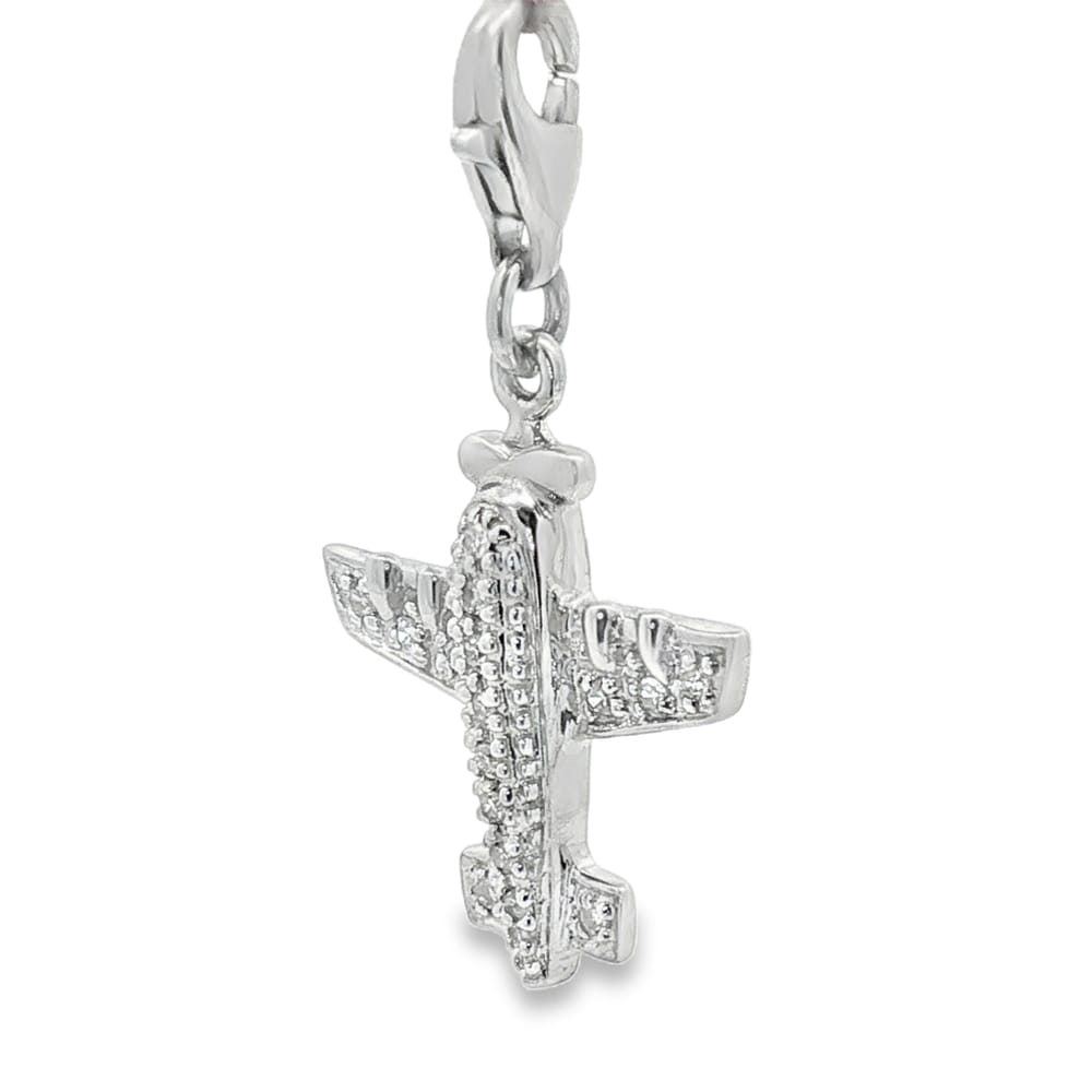 14K White Gold Diamond Airplane Pendant with 16 Stones
