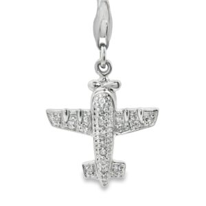 14K White Gold Diamond Airplane Pendant with 16 Stones