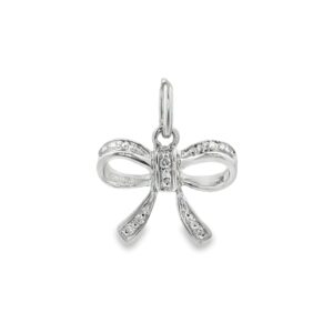 14K White Gold Diamond Bow Pendant with 0.04 ctw Stones
