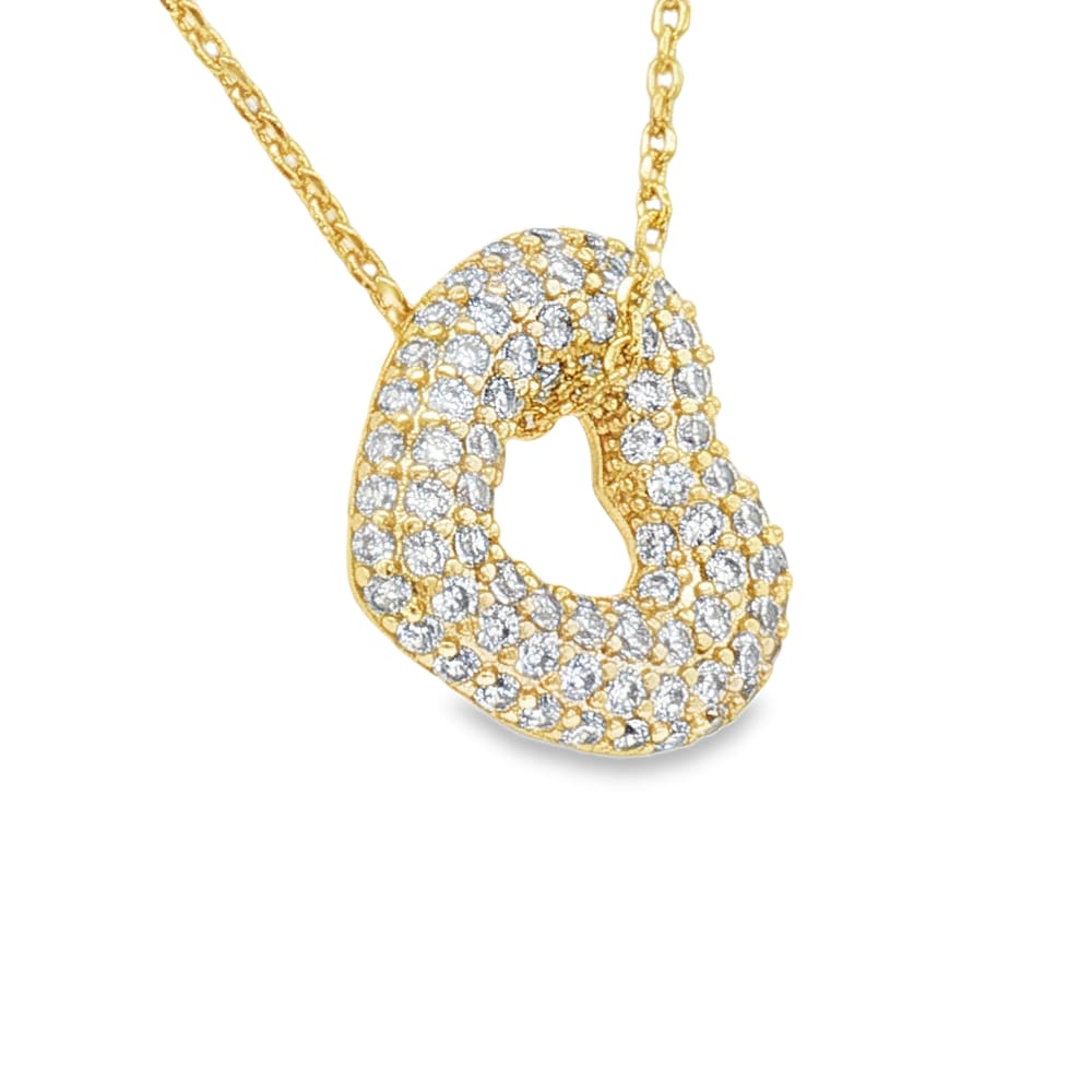 Cubic Zirconia Angled Heart Necklace - 16 inches with 2" extension - Gold over Brass