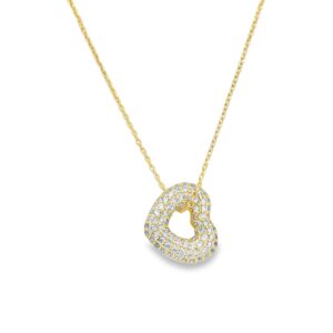 Cubic Zirconia Angled Heart Necklace - 16 inches with 2" extension - Gold over Brass