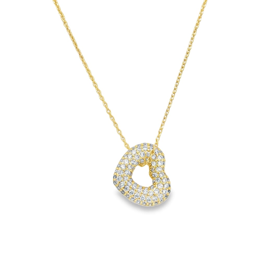 Cubic Zirconia Angled Heart Necklace - 16 inches with 2" extension - Gold over Brass