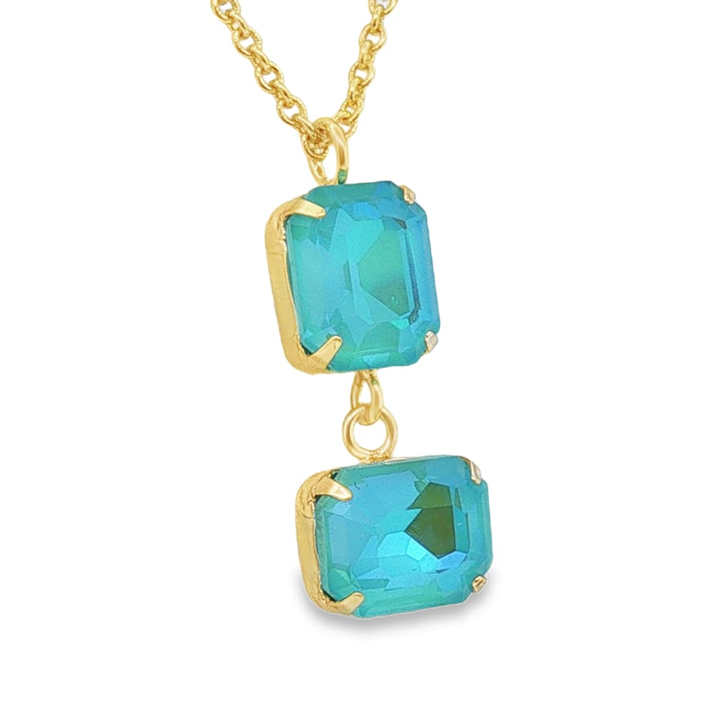 Cushion Blue Quartz Pendant for Women in Yellow Brass