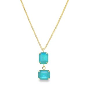 Cushion Blue Quartz Pendant for Women in Yellow Brass