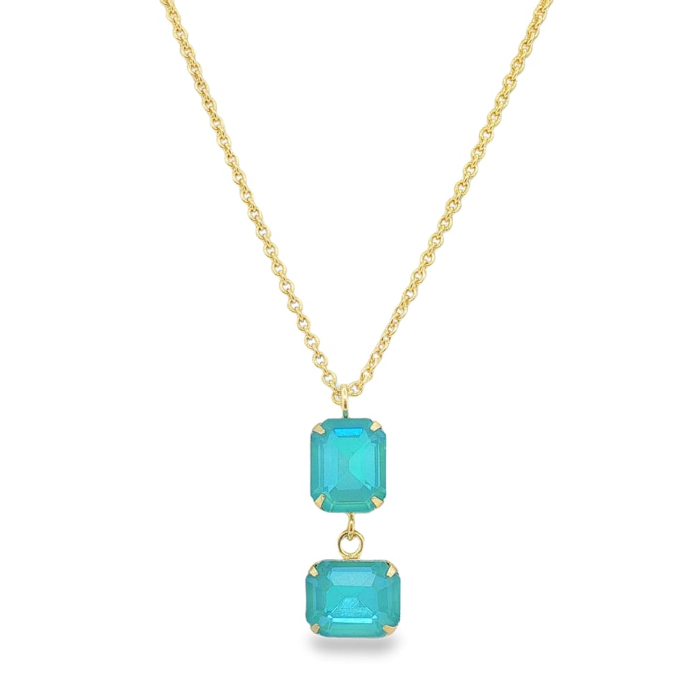 Cushion Blue Quartz Pendant for Women in Yellow Brass