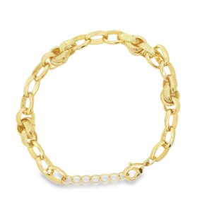 Textured Knot Link Bracelet - 7 inch with 1 inch extender - Gold on Brass