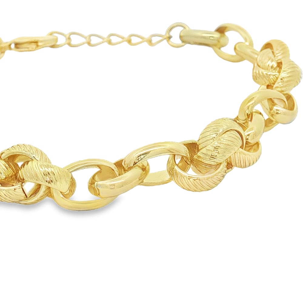 Textured Knot Link Bracelet - 7 inch with 1 inch extender - Gold on Brass