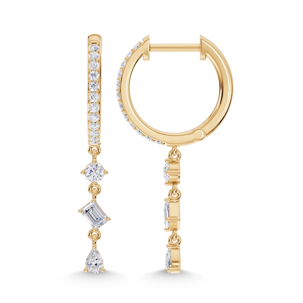 14K Yellow Gold Lab Grown Diamond (.75ctw) Dangle Hoop Earrings
