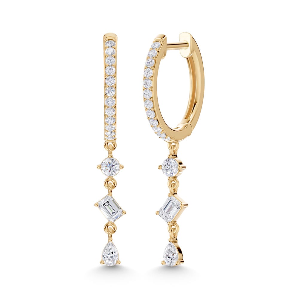 14K Yellow Gold Lab Grown Diamond (.75ctw) Dangle Hoop Earrings
