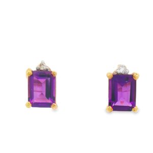 14K Yellow Gold Amethyst and Diamond Earrings for Women