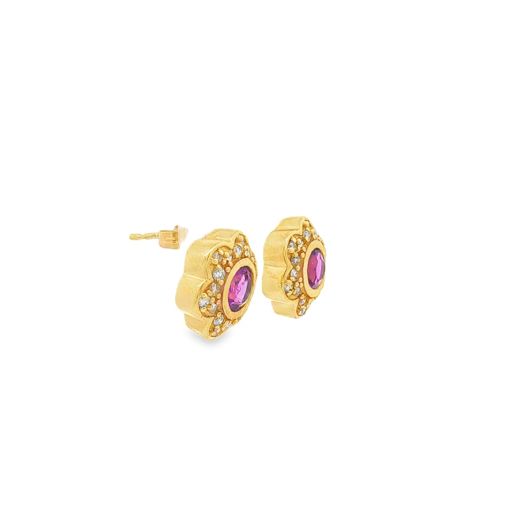 Round Amethyst and Diamond Earrings in 14K Yellow Gold - 5.52g Total Weight