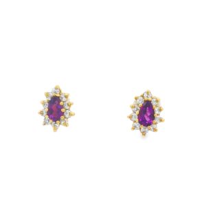 14K Gold Pear Shape Amethyst and Diamond Earrings for Women