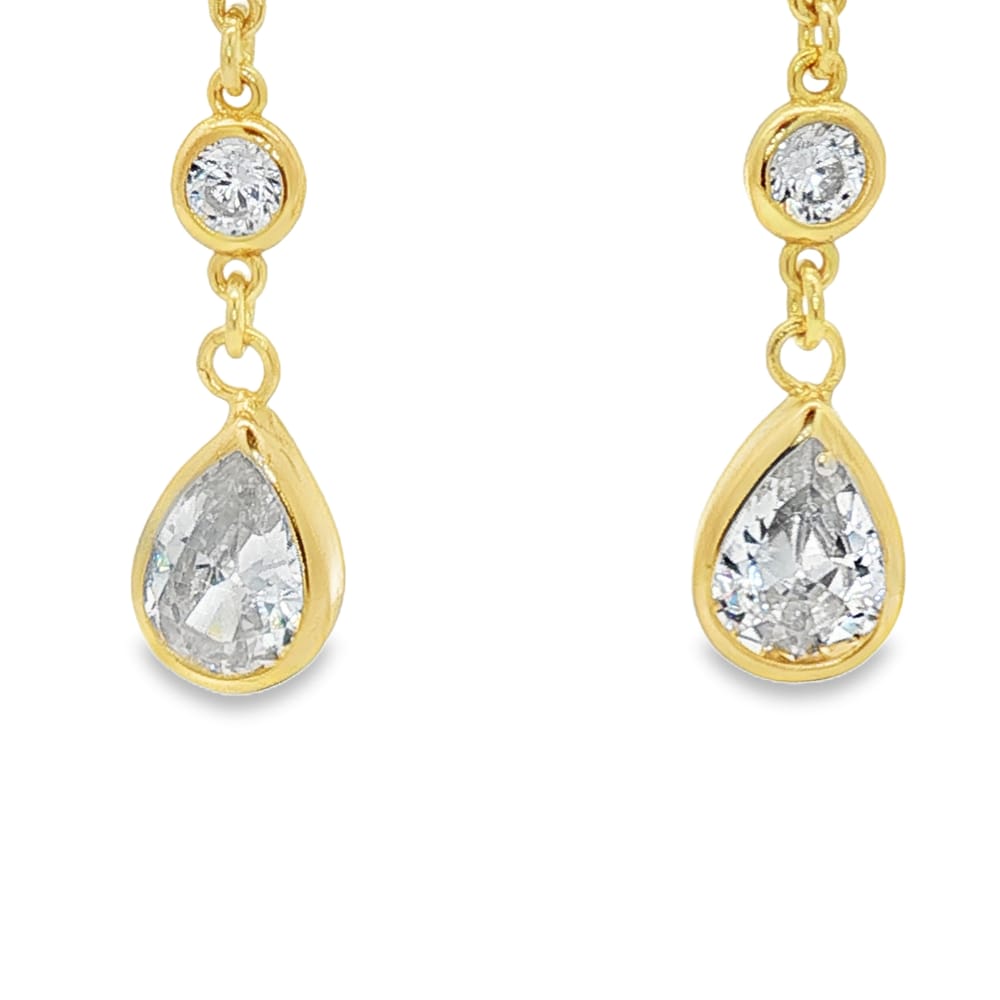 14KT Gold Over Sterling Silver .925 Linear Bezel CZ Teardrop Earrings 2.89g