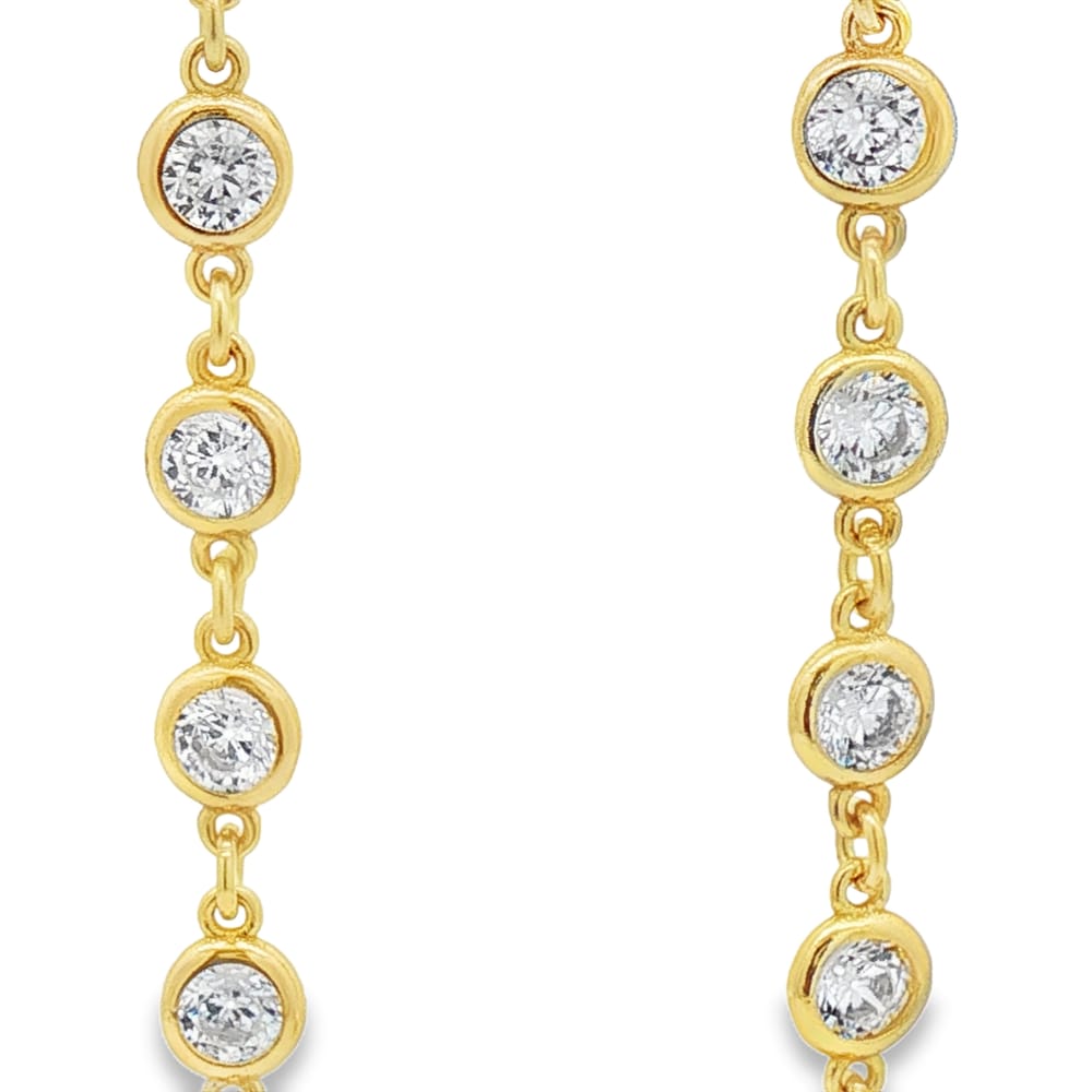 14KT Gold Over Sterling Silver .925 Linear Bezel CZ Teardrop Earrings 2.89g
