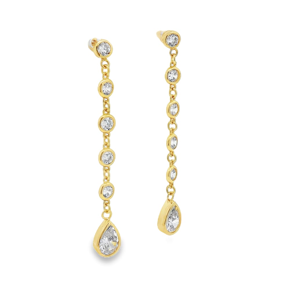 14KT Gold Over Sterling Silver .925 Linear Bezel CZ Teardrop Earrings 2.89g