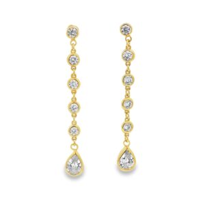 14KT Gold Over Sterling Silver .925 Linear Bezel CZ Teardrop Earrings 2.89g