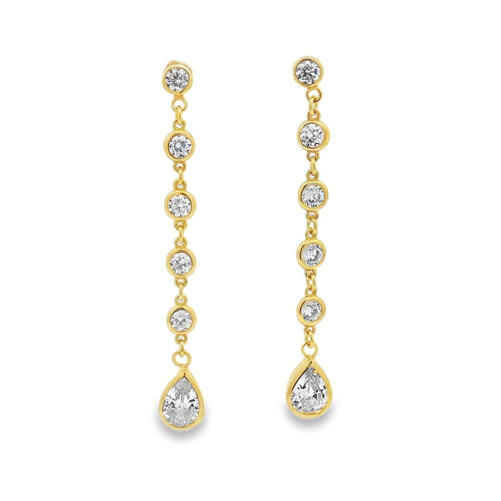14KT Gold Over Sterling Silver .925 Linear Bezel CZ Teardrop Earrings 2.89g