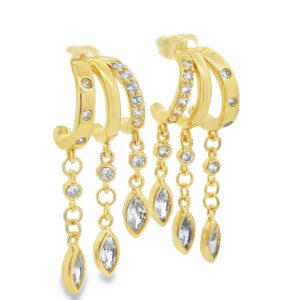 Tri Hoop CZ Marquise Charms Gold Over Brass Earrings 6.09g