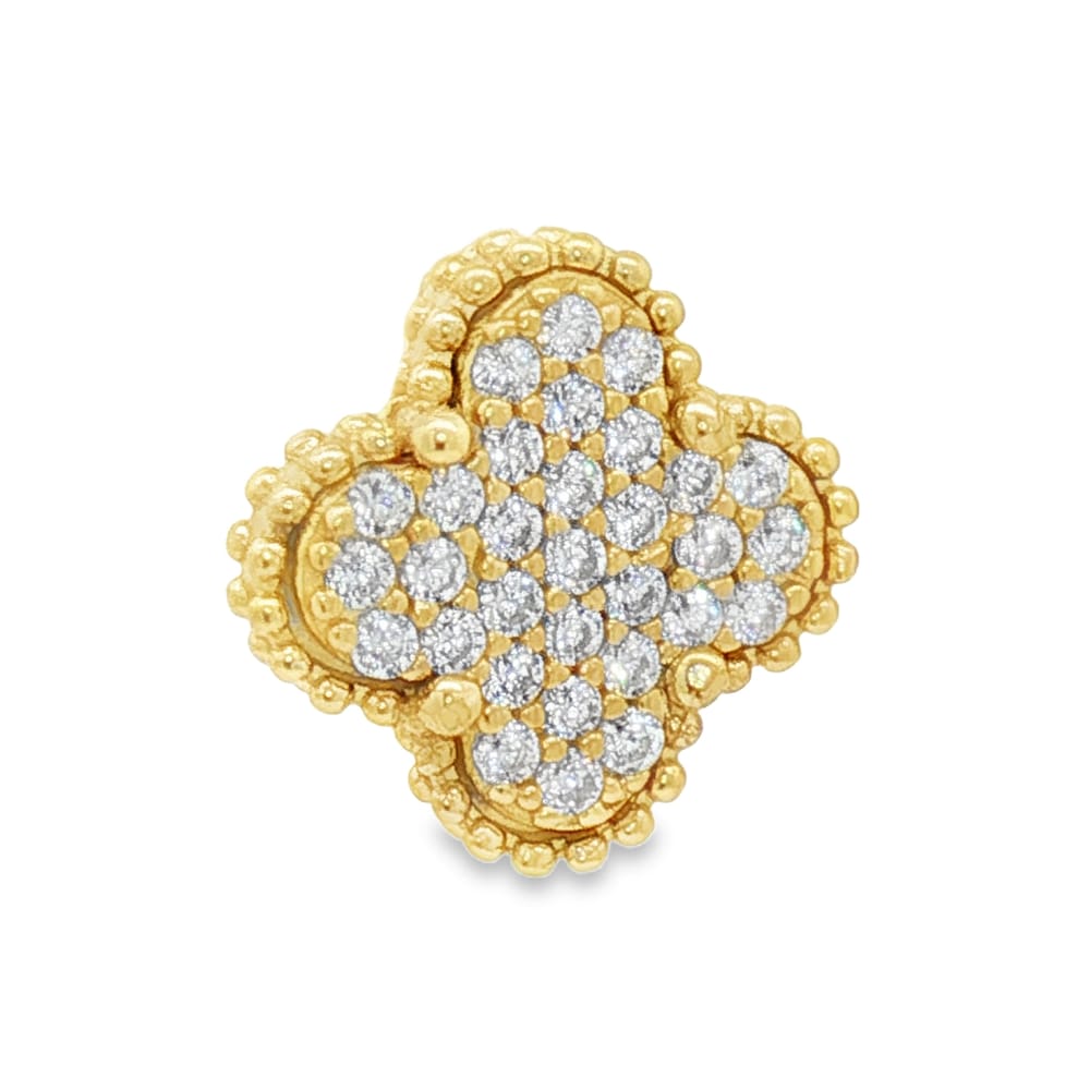 .925 Sterling Silver Pave Textured Clover Stud Earrings