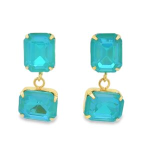8x10 Blue Quartz Drop Earrings - Gold over Brass