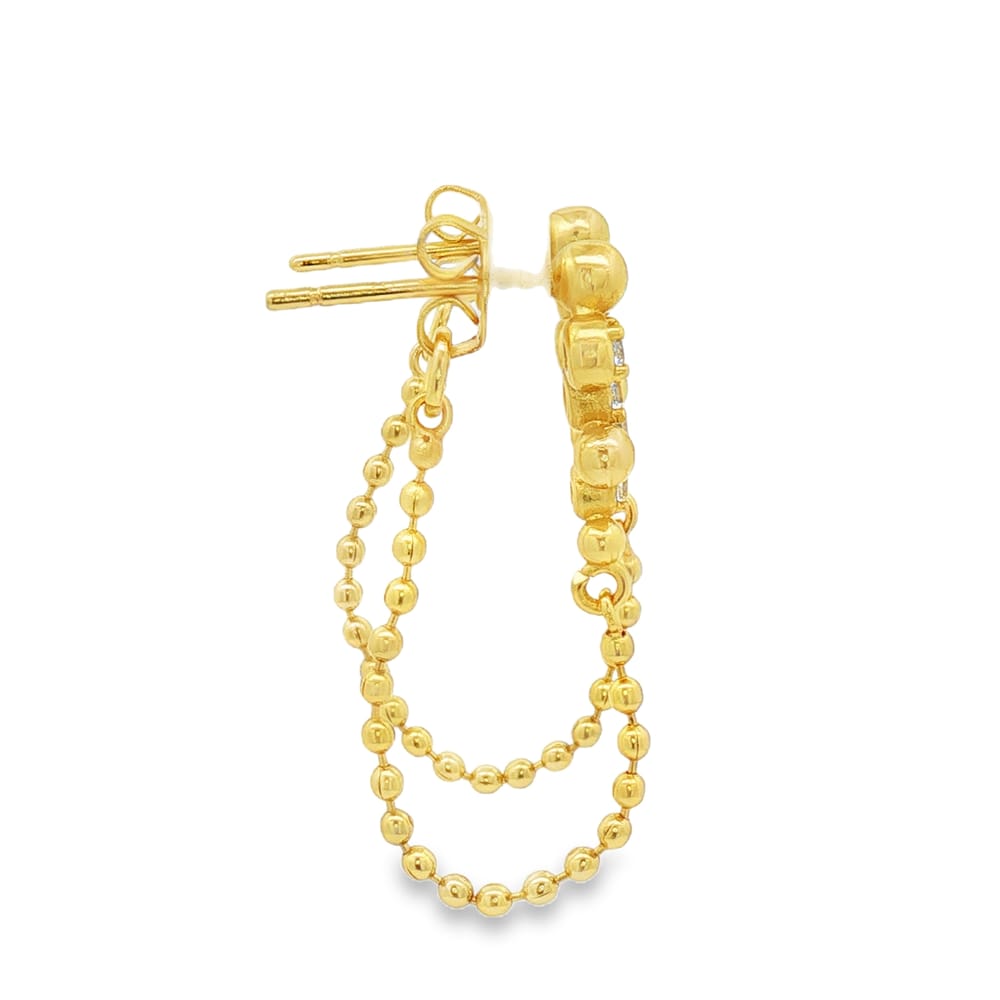 Gold Over Brass CZ Waterfall Beaded Chain Earrings 1.91g