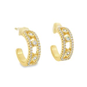 Gold Over Brass Cubic Zirconia Hoop Earrings 3.26g
