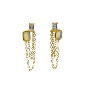 Women’s Yellow Brass Moonstone & Cubic Zirconia Earrings 1.88g