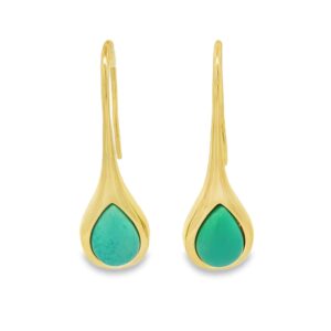 Pear-Shaped Turquoise Howlite Earrings in Yellow Brass for Women - 5.89g