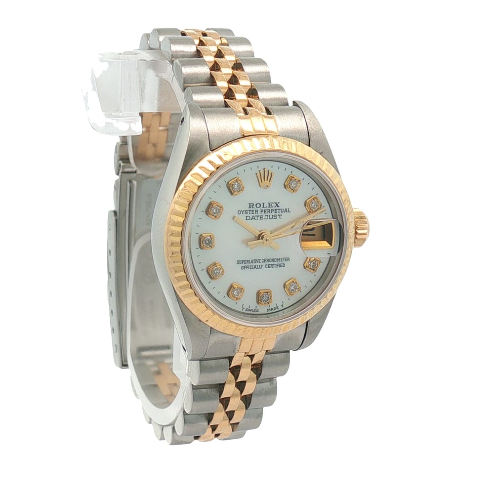Ladies Rolex Oyster Perpetual Datejust with Diamond Markers - 14K Yellow Gold Fluted Bezel - Pre-Owned