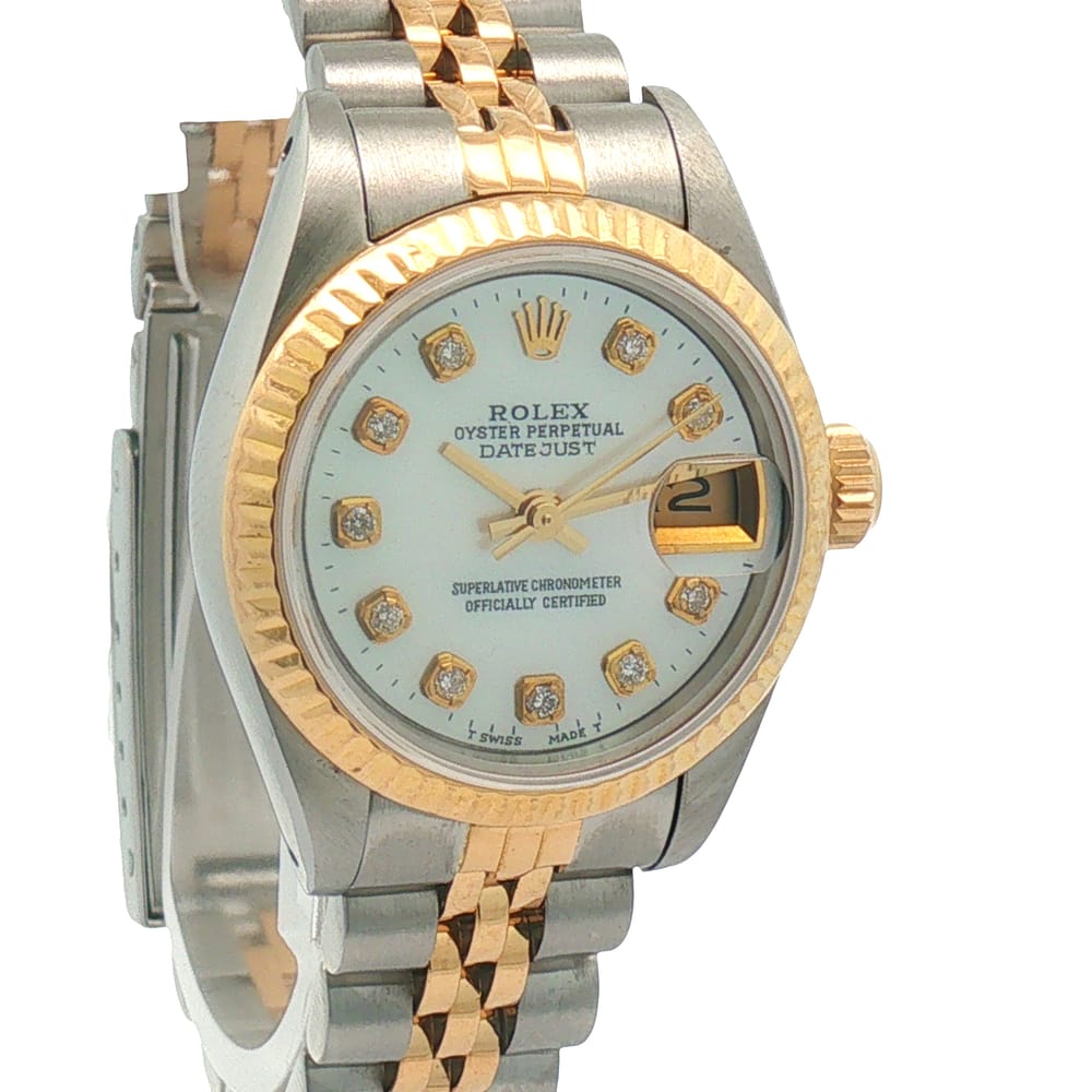 Ladies Rolex Oyster Perpetual Datejust with Diamond Markers - 14K Yellow Gold Fluted Bezel - Pre-Owned