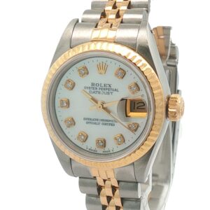 Ladies Rolex Oyster Perpetual Datejust with Diamond Markers - 14K Yellow Gold Fluted Bezel - Pre-Owned
