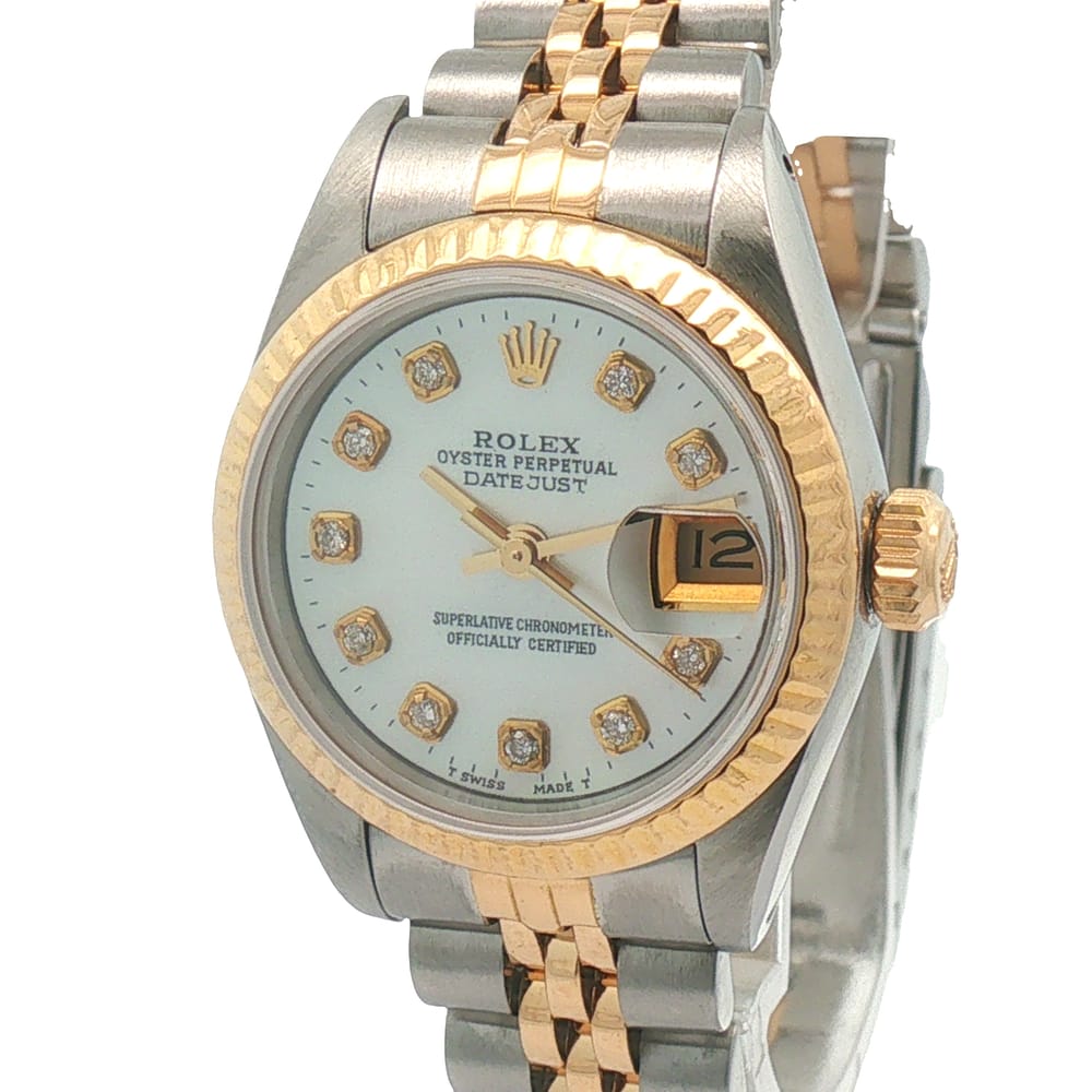 Ladies Rolex Oyster Perpetual Datejust with Diamond Markers - 14K Yellow Gold Fluted Bezel - Pre-Owned