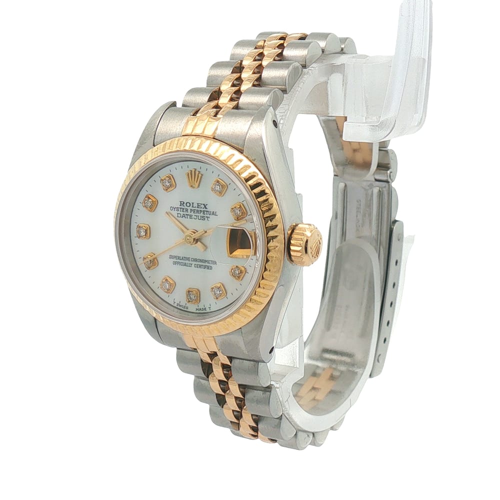 Ladies Rolex Oyster Perpetual Datejust with Diamond Markers - 14K Yellow Gold Fluted Bezel - Pre-Owned