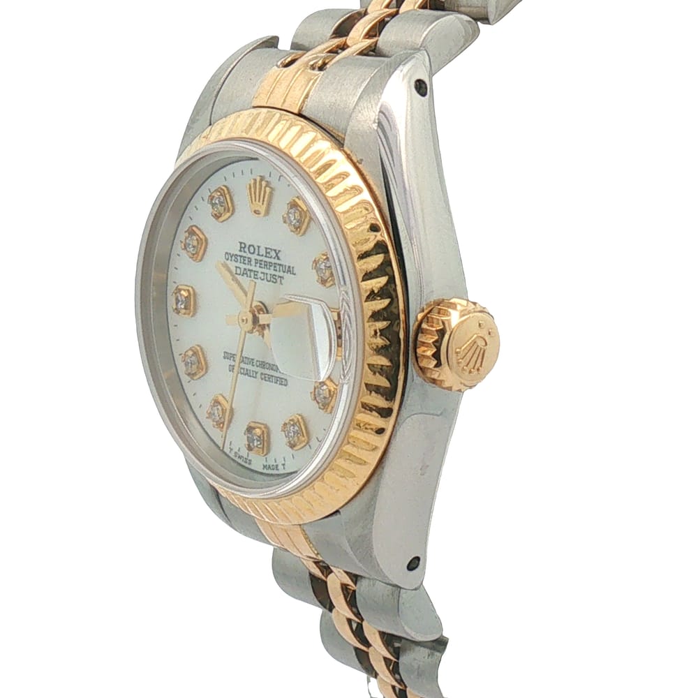 Ladies Rolex Oyster Perpetual Datejust with Diamond Markers - 14K Yellow Gold Fluted Bezel - Pre-Owned