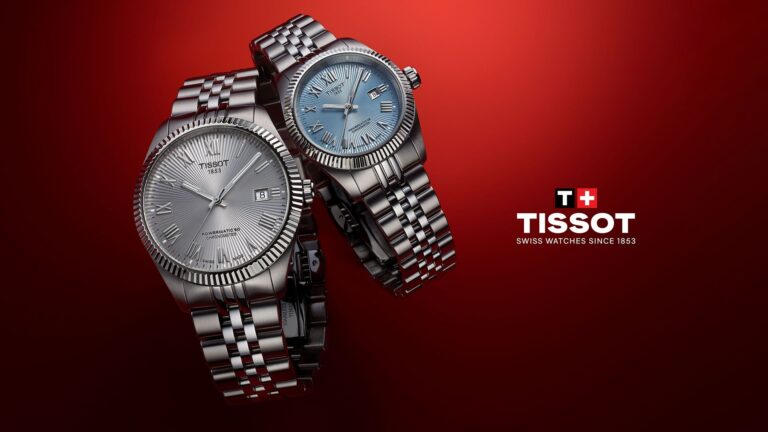 a marketing background of two tissot watches as part as an advertising campaign
