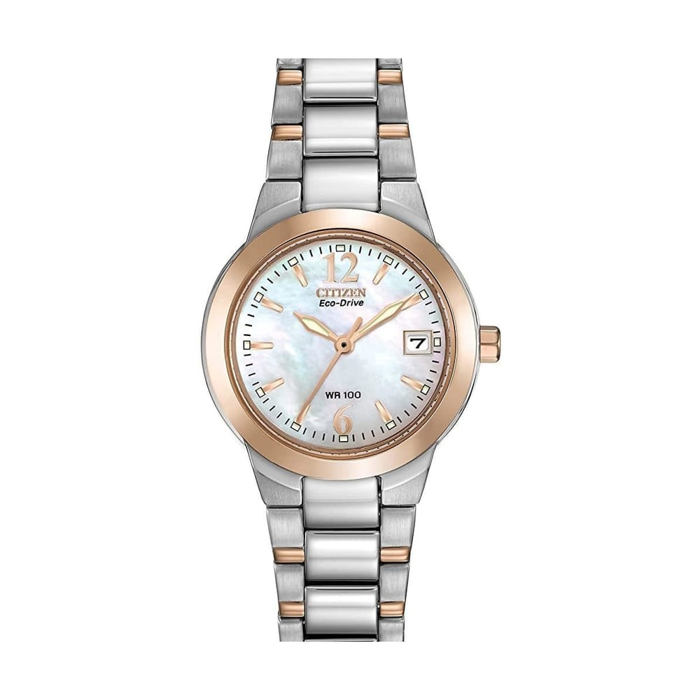a Citizen Eco Drive Mother of Pearl Watch EW1676-52D on display