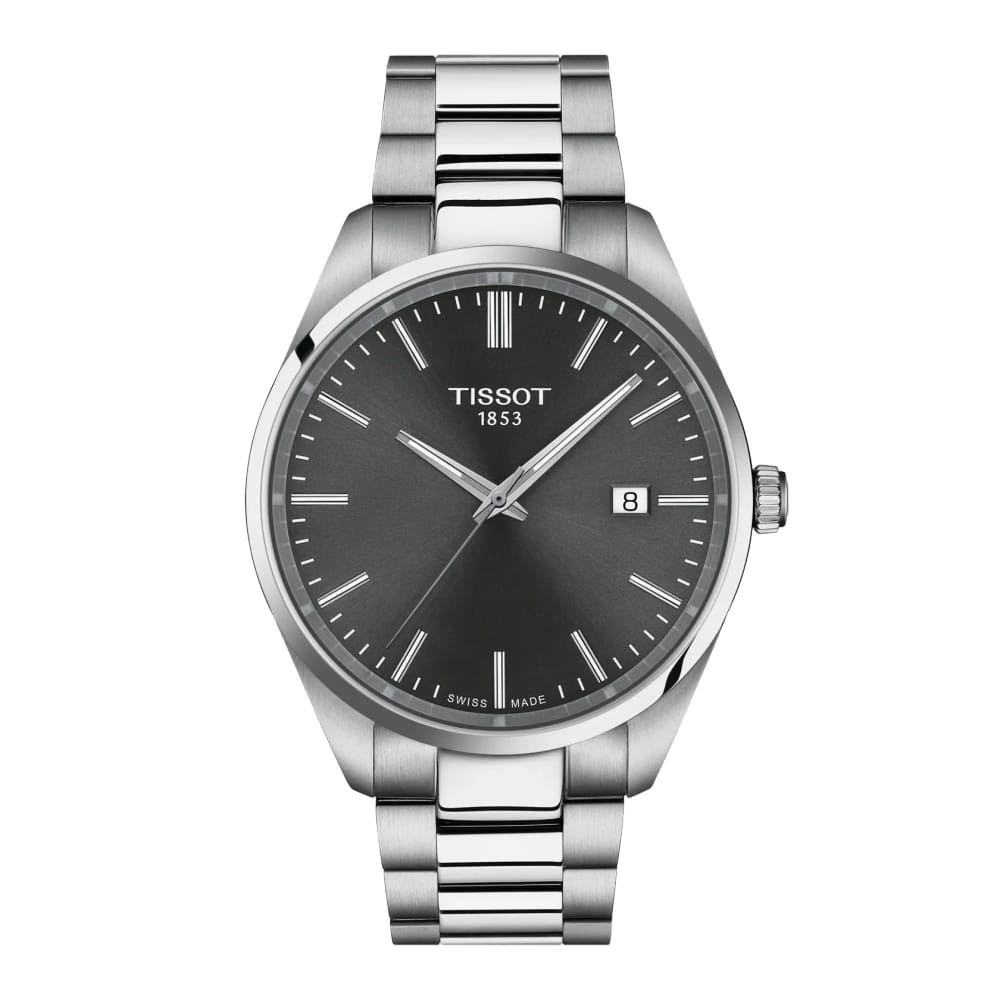 a Tissot PR100 Men’s Quartz Watch with Grey Dial and Stainless Steel Case