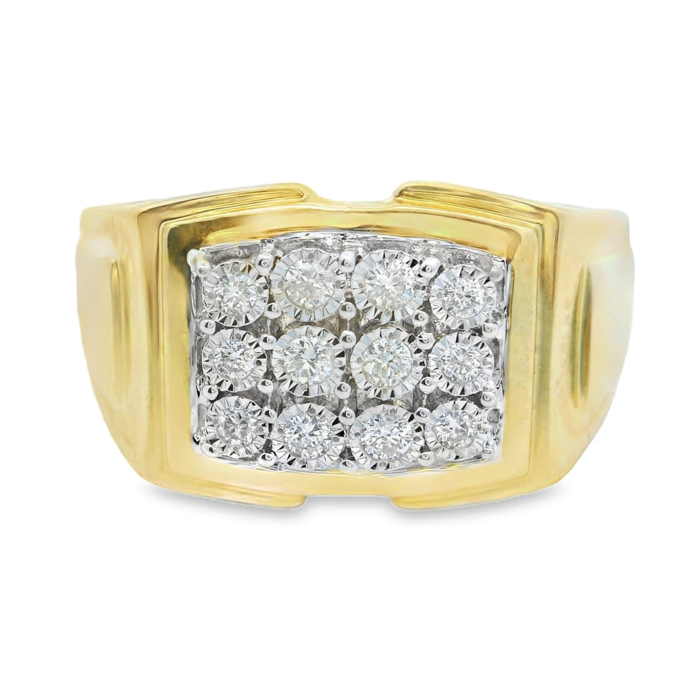 a 10K Yellow Gold Mens Ring with 12 Diamonds .20ct on display
